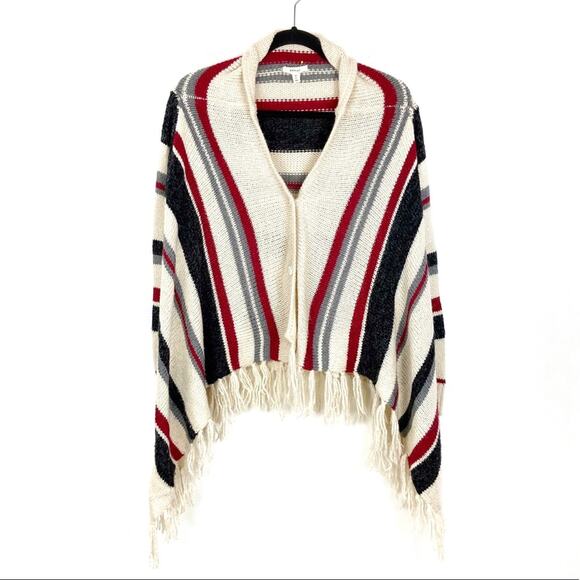 Debut Button Cardigan Poncho Sweater High Low Fringe Unique Fashion - Picture 2 of 7